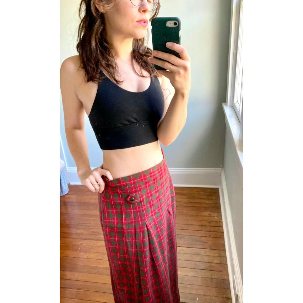 Vintage 90s Grunge Red Plaid Wool Punk Kilt Streetwear Holiday Maxi Skirt 12